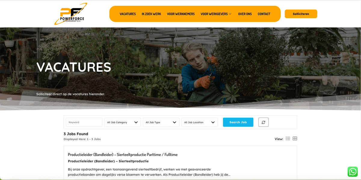 Powerforce B.V. Uitzendgroep – Geheel nieuwe website op maat met Contractensyteem