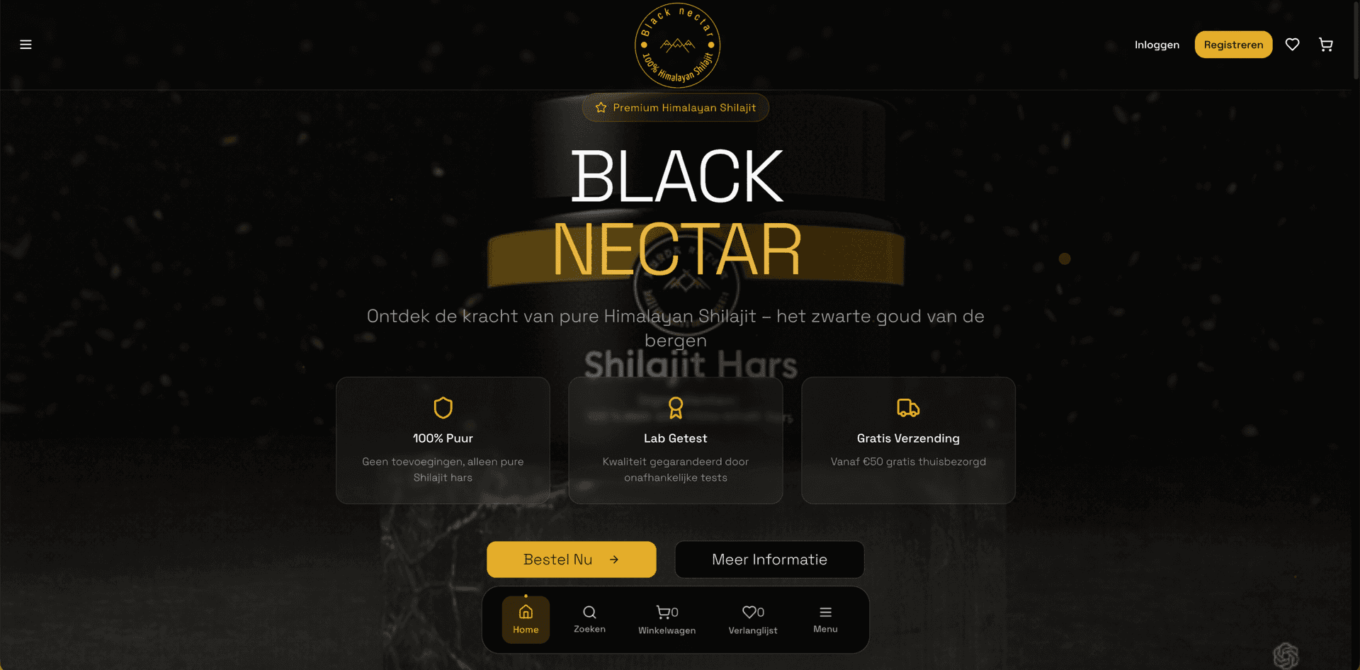 Black Nectar – Premium Shilajit webshop met 3d animaties